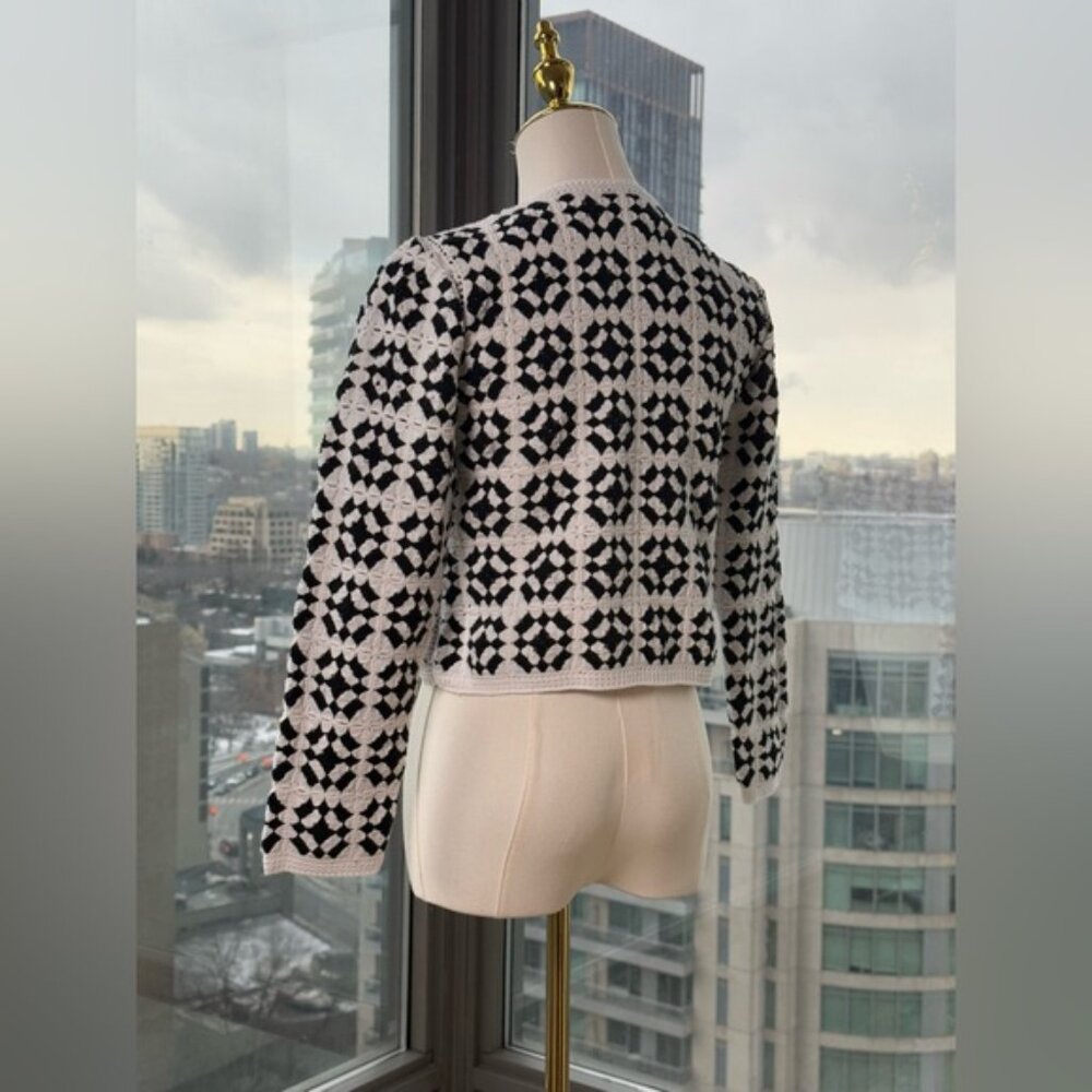 🆕 FARM Rio 🧿 NWT Patch Crochet Black & White Monochrome Button Up Jacket, Sz M - Picture 8 of 15